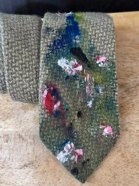Pancaldi Cashmere Upcyled Wool Tie Necktie Abstract Painterly Green Artsy Paint